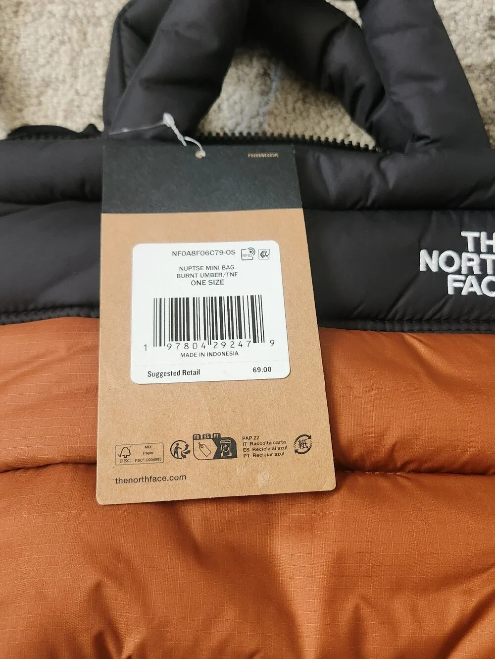 The North Face NUPTSE Brown & Black Puffer Messenger Crossbody